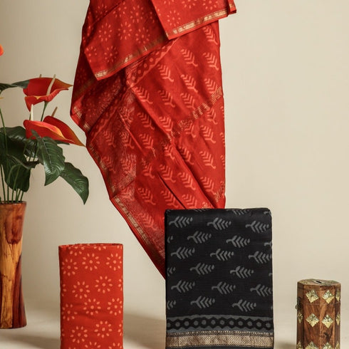 Elegant Hand Block Print Maheshwari Silk Suit Set (MSL29)